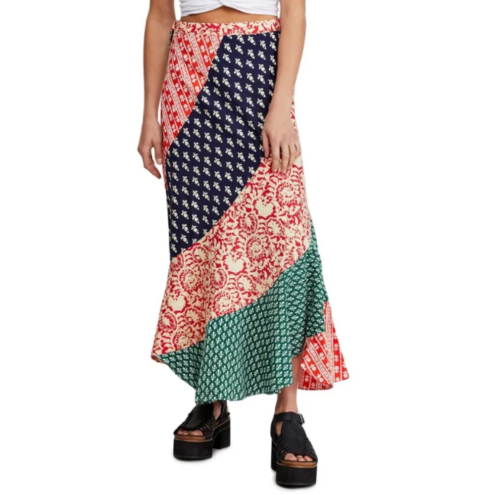 FREE PEOPLE Polska Medley Floral pattern mix Swirly Patchwork Maxi Skirt Size 10 - Picture 15 of 16